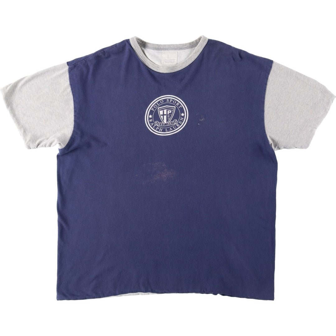 90'S Ralph Lauren Polo Sport Reversible Double-Faced Short-Sleeve Printed T-Shirt, Men's Size L (Equivalent), Vintage cotton navy blue type Vintage Second Hand