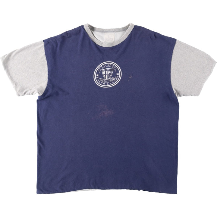 90'S Ralph Lauren Polo Sport Reversible Double-Faced Short-Sleeve Printed T-Shirt, Men's Size L (Equivalent), Vintage cotton navy blue type Vintage Second Hand