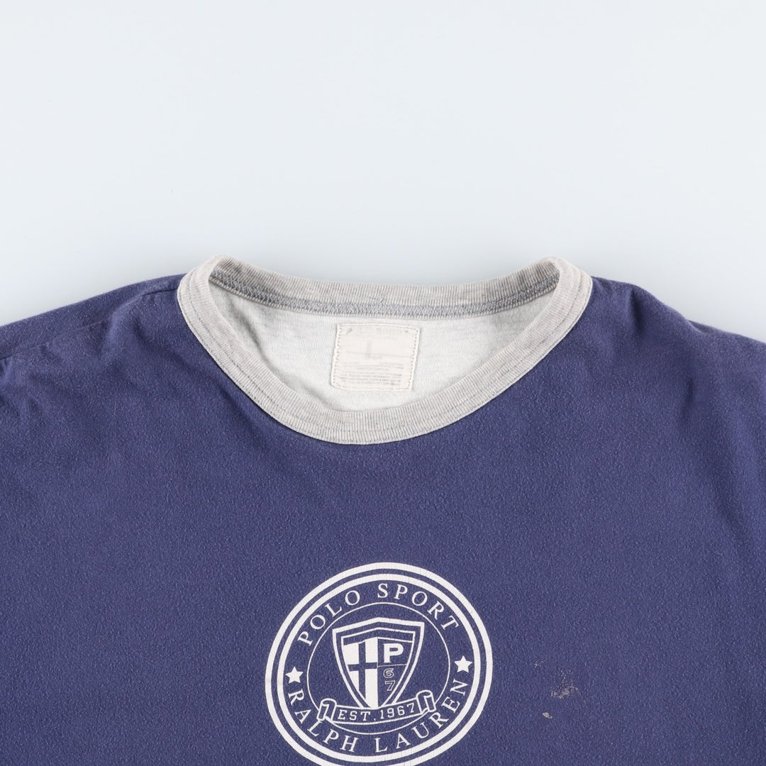 90'S Ralph Lauren Polo Sport Reversible Double-Faced Short-Sleeve Printed T-Shirt, Men's Size L (Equivalent), Vintage cotton navy blue type Vintage Second Hand