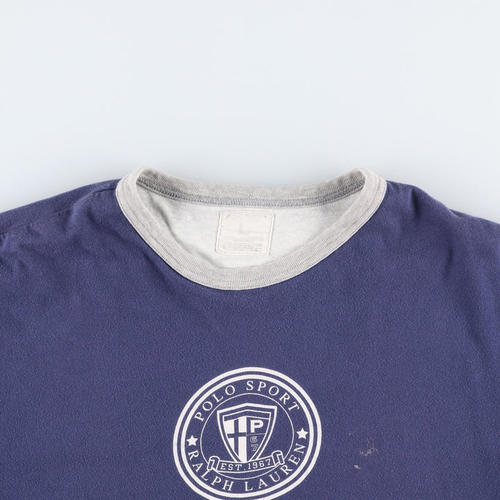 90'S Ralph Lauren Polo Sport Reversible Double-Faced Short-Sleeve Printed T-Shirt, Men's Size L (Equivalent), Vintage cotton navy blue type Vintage Second Hand