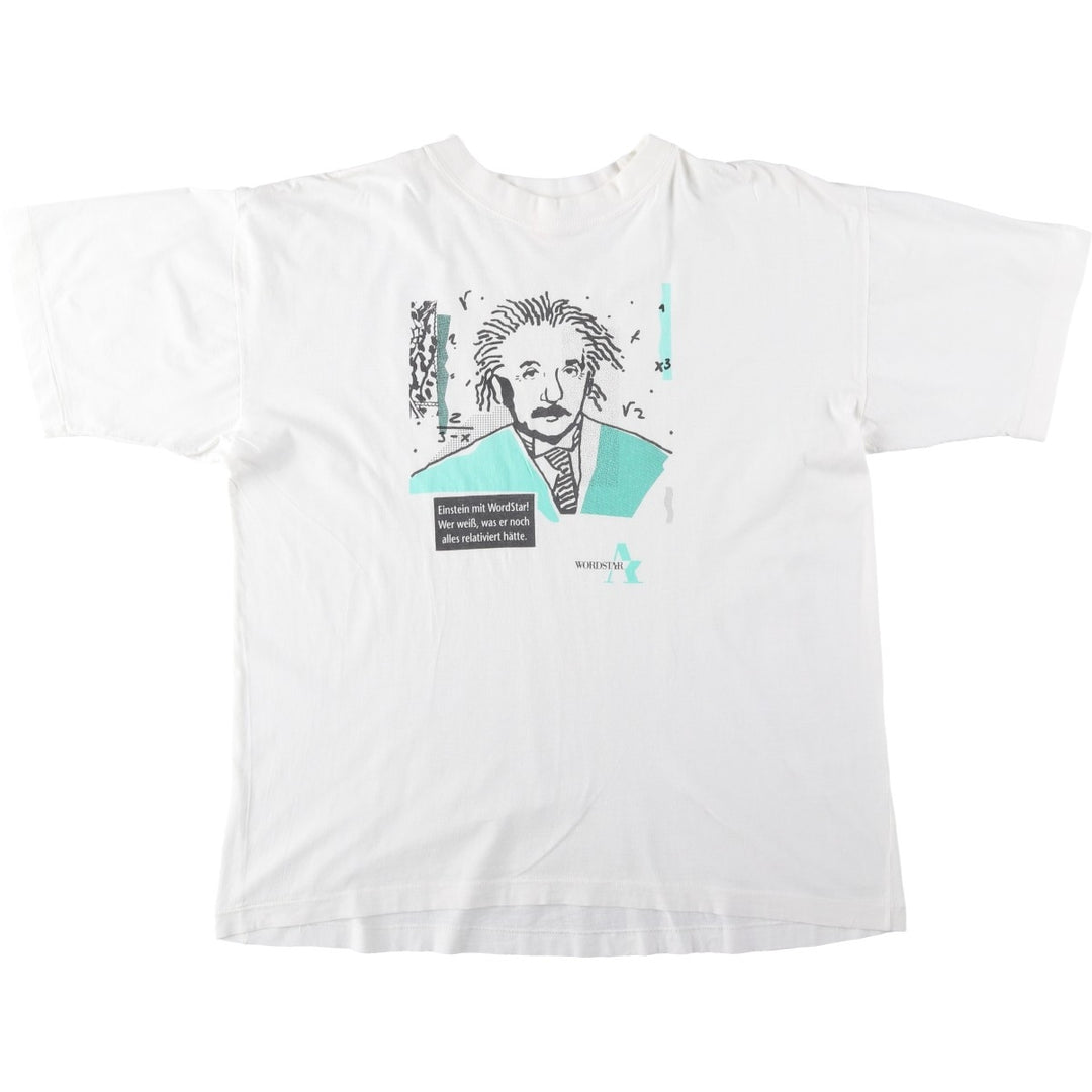 ~90'S American Style WordStar Einstein Advertising T-Shirt, Men's XL equivalent, Vintage cotton white type Vintage Second Hand