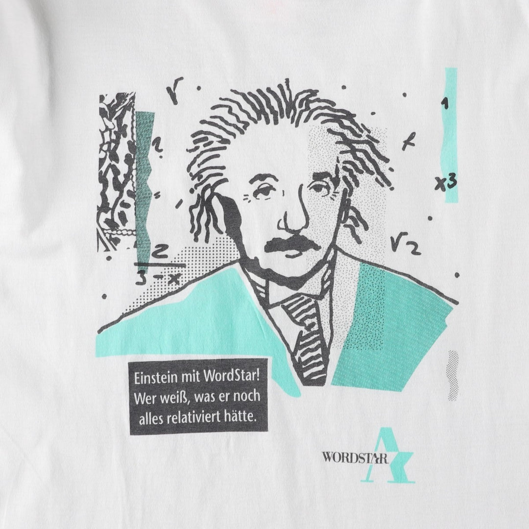 ~90'S American Style WordStar Einstein Advertising T-Shirt, Men's XL equivalent, Vintage cotton white type Vintage Second Hand
