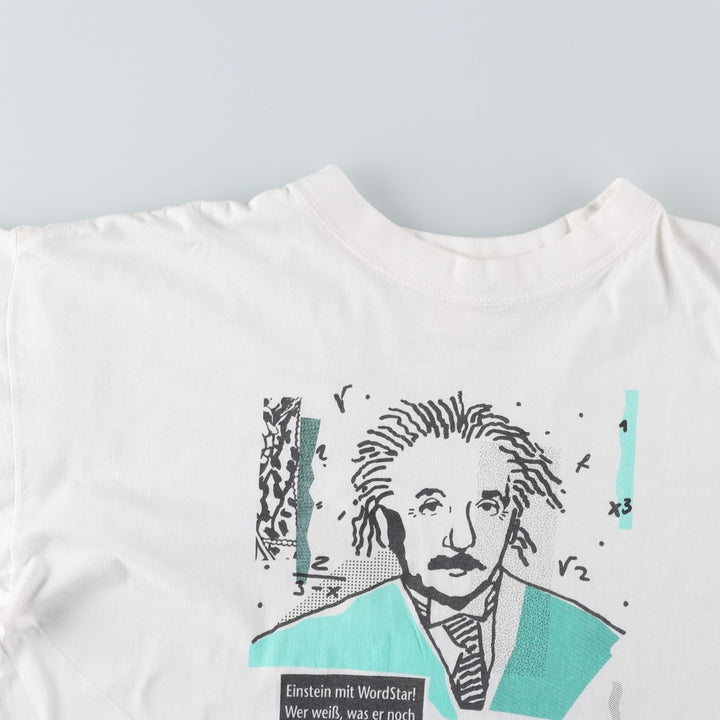 ~90'S American Style WordStar Einstein Advertising T-Shirt, Men's XL equivalent, Vintage cotton white type Vintage Second Hand