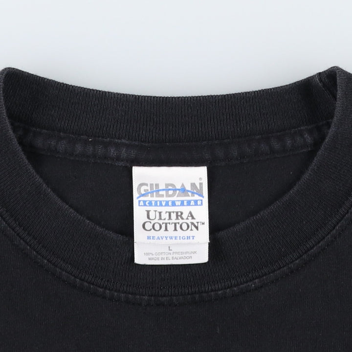 2000'S Gildan Fire Pattern Motorcycle Long-Sleeve T-Shirt (Men's Size L) cotton black type Vintage Second Hand