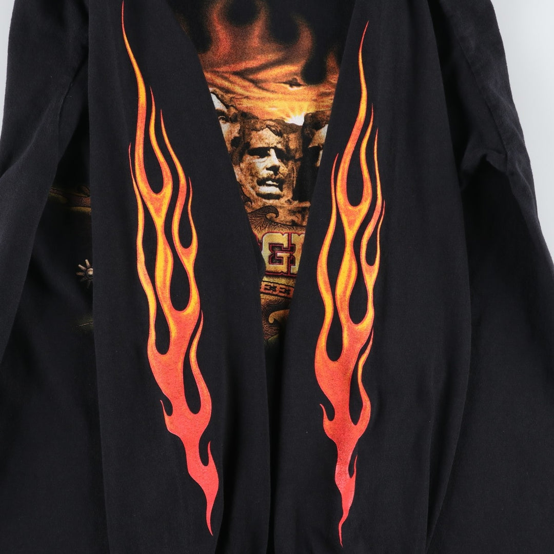 2000'S Gildan Fire Pattern Motorcycle Long-Sleeve T-Shirt (Men's Size L) cotton black type Vintage Second Hand