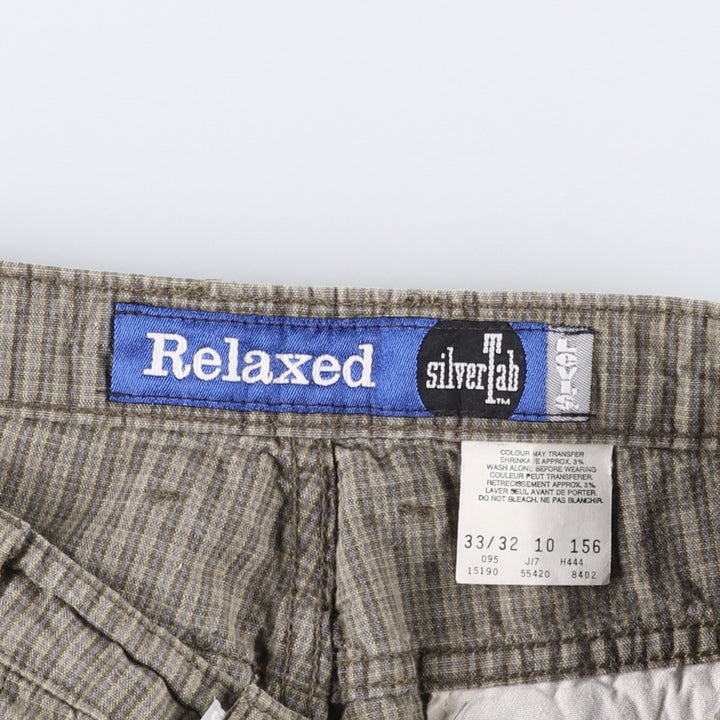 1990'S Levi's SILVER TAB Relaxed Check Pattern Cotton Pants, Made in Canada, Men's W32 (approx.), Vintage cotton Beige type Vintage Second Hand