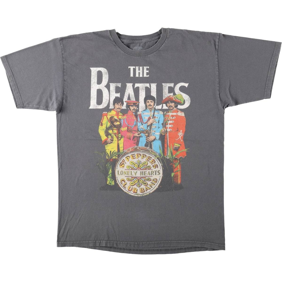 THE BEATLES Band T-shirt, Men's L size cotton gray type Vintage Second Hand