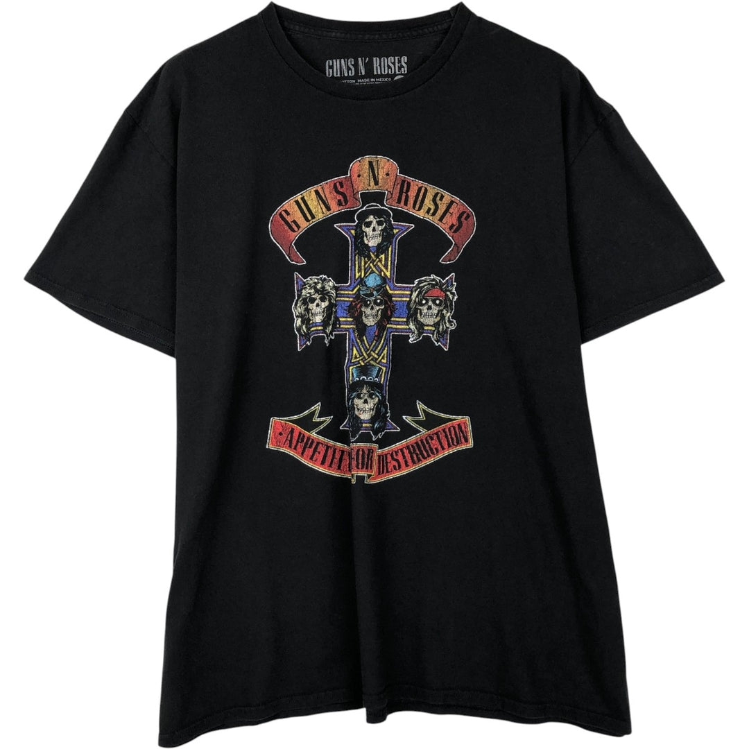 Guns N' Roses Skull Pattern Band T-shirt, Band Tee, Men's XL size cotton black type Vintage Second Hand