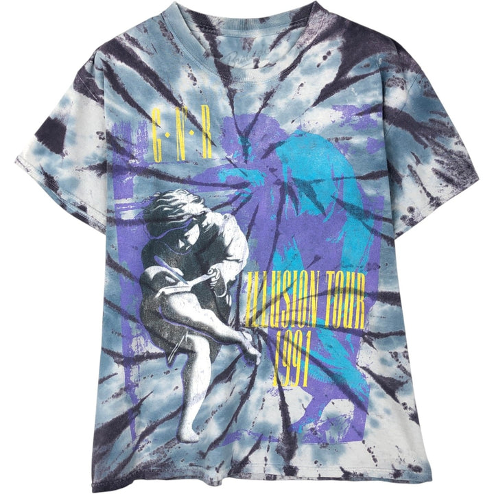 BRAVADO Guns N' Roses Tie-Dye Pattern Band T-Shirt (Men's XL equivalent) unclear Blue type light blue Vintage Second Hand