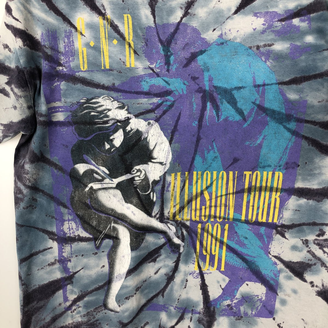 BRAVADO Guns N' Roses Tie-Dye Pattern Band T-Shirt (Men's XL equivalent) unclear Blue type light blue Vintage Second Hand