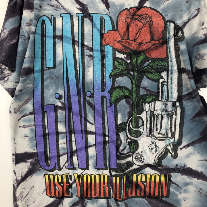 BRAVADO Guns N' Roses Tie-Dye Pattern Band T-Shirt (Men's XL equivalent) unclear Blue type light blue Vintage Second Hand