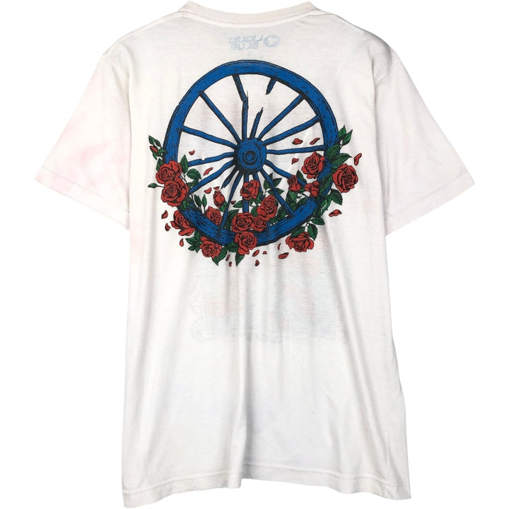 Liquid Blue (Grateful Dead) Skull Pattern Floral Band T-Shirt - Men's Size L (approx.) cotton white type Vintage Second Hand