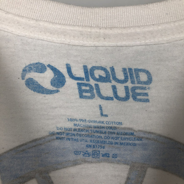 Liquid Blue (Grateful Dead) Skull Pattern Floral Band T-Shirt - Men's Size L (approx.) cotton white type Vintage Second Hand