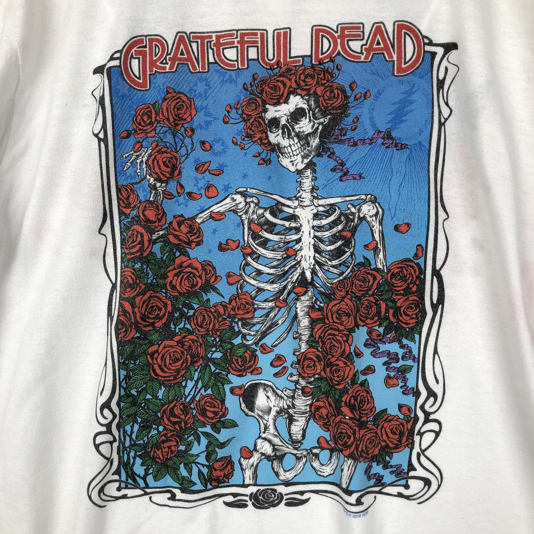 Liquid Blue (Grateful Dead) Skull Pattern Floral Band T-Shirt - Men's Size L (approx.) cotton white type Vintage Second Hand