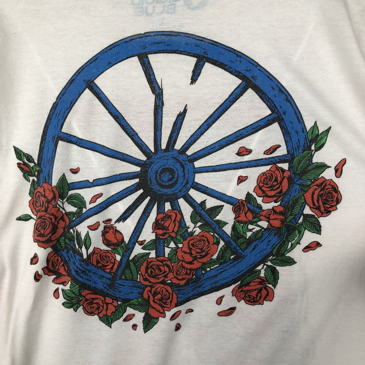 Liquid Blue (Grateful Dead) Skull Pattern Floral Band T-Shirt - Men's Size L (approx.) cotton white type Vintage Second Hand