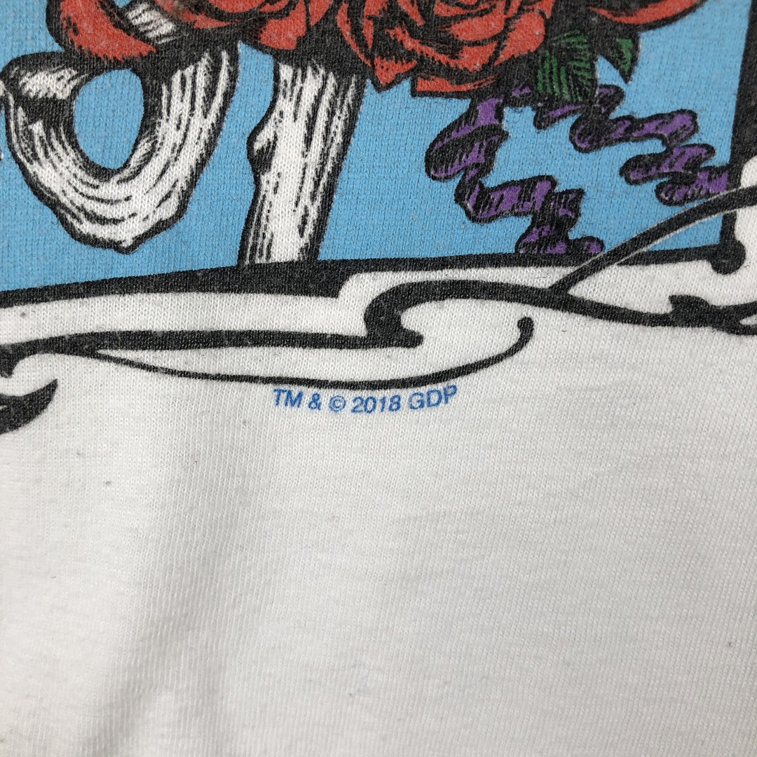 Liquid Blue (Grateful Dead) Skull Pattern Floral Band T-Shirt - Men's Size L (approx.) cotton white type Vintage Second Hand