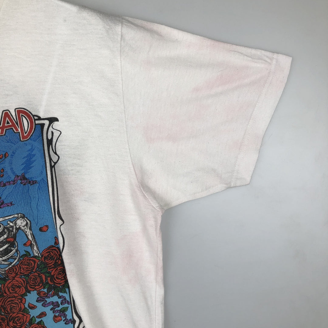 Liquid Blue (Grateful Dead) Skull Pattern Floral Band T-Shirt - Men's Size L (approx.) cotton white type Vintage Second Hand
