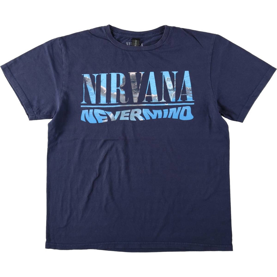 Gildan GILDAN NIRVANA Nirvana Band T-shirt Band T Men's M size cotton navy blue type Vintage Second Hand