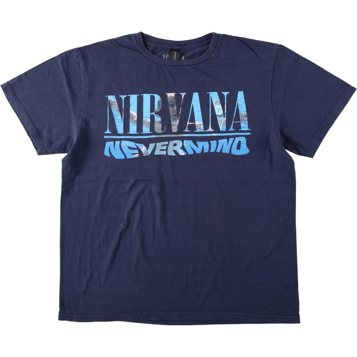 Gildan GILDAN NIRVANA Nirvana Band T-shirt Band T Men's M size cotton navy blue type Vintage Second Hand