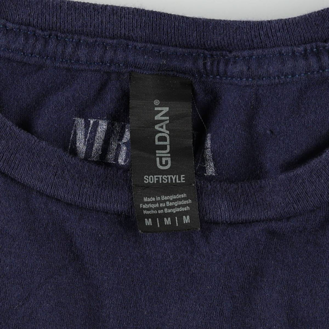 Gildan GILDAN NIRVANA Nirvana Band T-shirt Band T Men's M size cotton navy blue type Vintage Second Hand