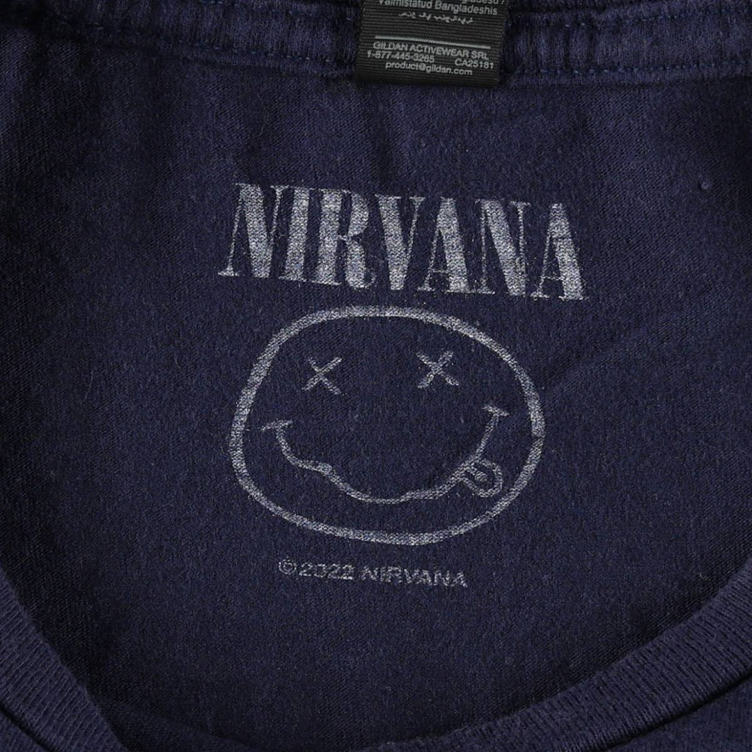 Gildan GILDAN NIRVANA Nirvana Band T-shirt Band T Men's M size cotton navy blue type Vintage Second Hand