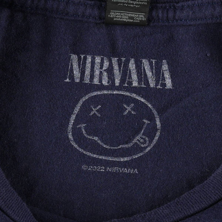 Gildan GILDAN NIRVANA Nirvana Band T-shirt Band T Men's M size cotton navy blue type Vintage Second Hand