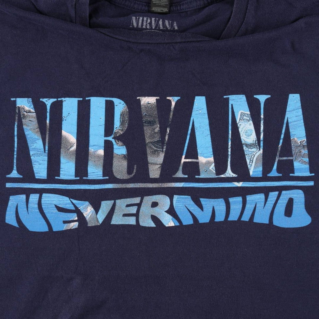 Gildan GILDAN NIRVANA Nirvana Band T-shirt Band T Men's M size cotton navy blue type Vintage Second Hand