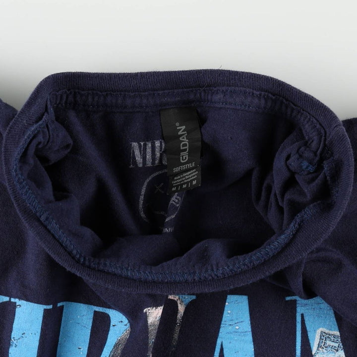 Gildan GILDAN NIRVANA Nirvana Band T-shirt Band T Men's M size cotton navy blue type Vintage Second Hand