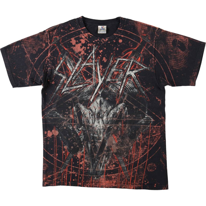 YAZBEK SLAYER All-Over Print Band T-Shirt (Men's Size M) cotton black type Vintage Second Hand