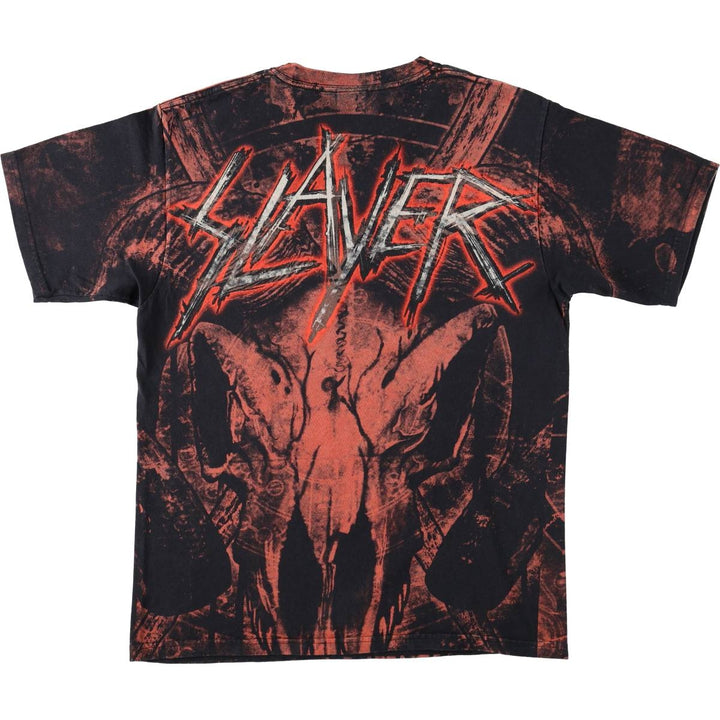 YAZBEK SLAYER All-Over Print Band T-Shirt (Men's Size M) cotton black type Vintage Second Hand