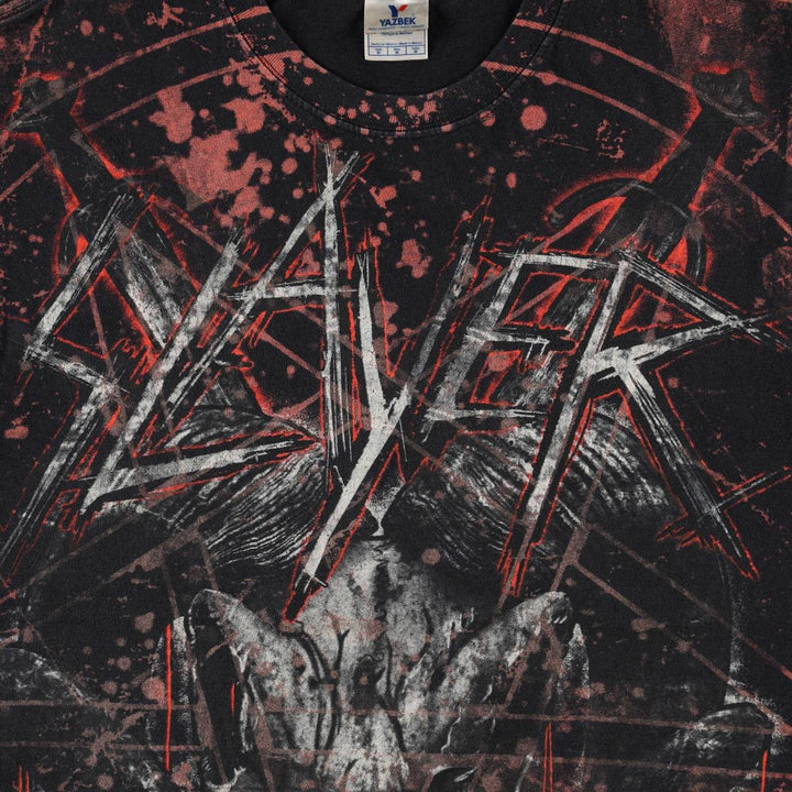 YAZBEK SLAYER All-Over Print Band T-Shirt (Men's Size M) cotton black type Vintage Second Hand