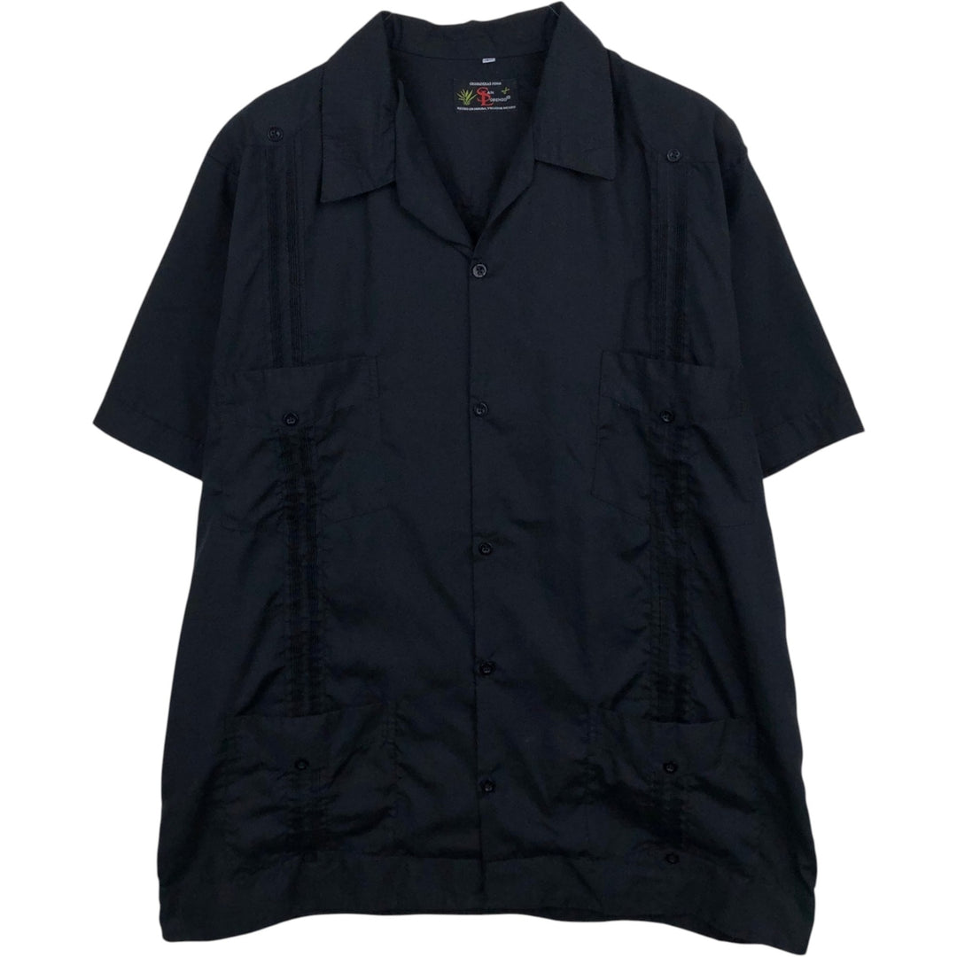 SAN LORENZO Short-Sleeve Open-Collar Mexican Shirt, Cuban Shirt, Boxy Shirt, Men's Size XL (approx.) unclear black type Vintage Second Hand
