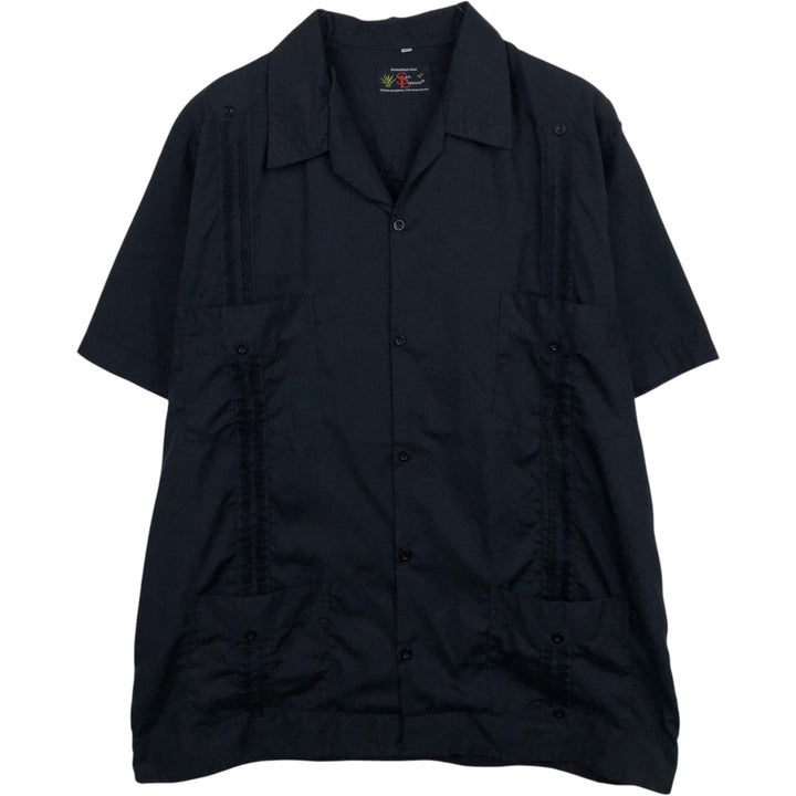 SAN LORENZO Short-Sleeve Open-Collar Mexican Shirt, Cuban Shirt, Boxy Shirt, Men's Size XL (approx.) unclear black type Vintage Second Hand