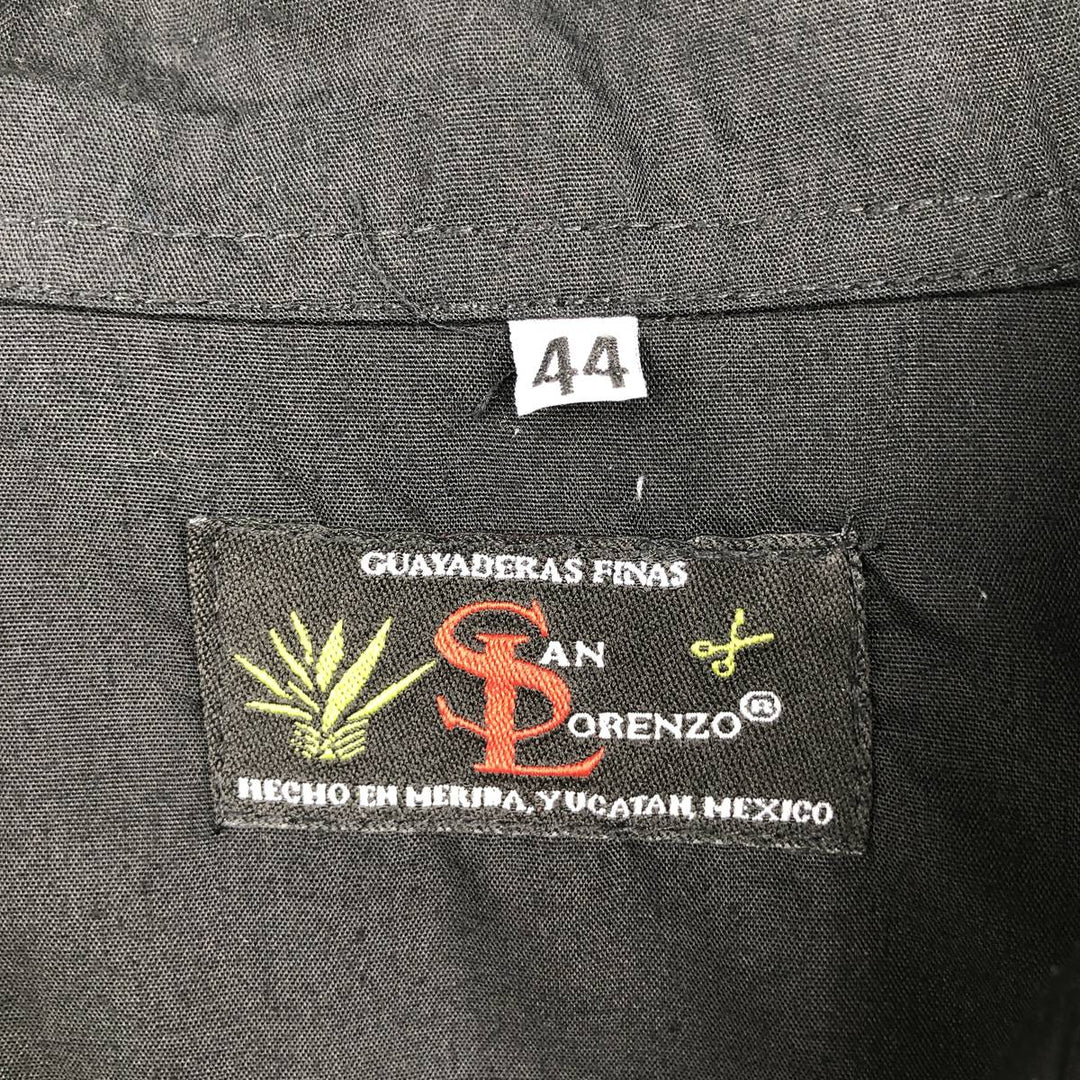 SAN LORENZO Short-Sleeve Open-Collar Mexican Shirt, Cuban Shirt, Boxy Shirt, Men's Size XL (approx.) unclear black type Vintage Second Hand