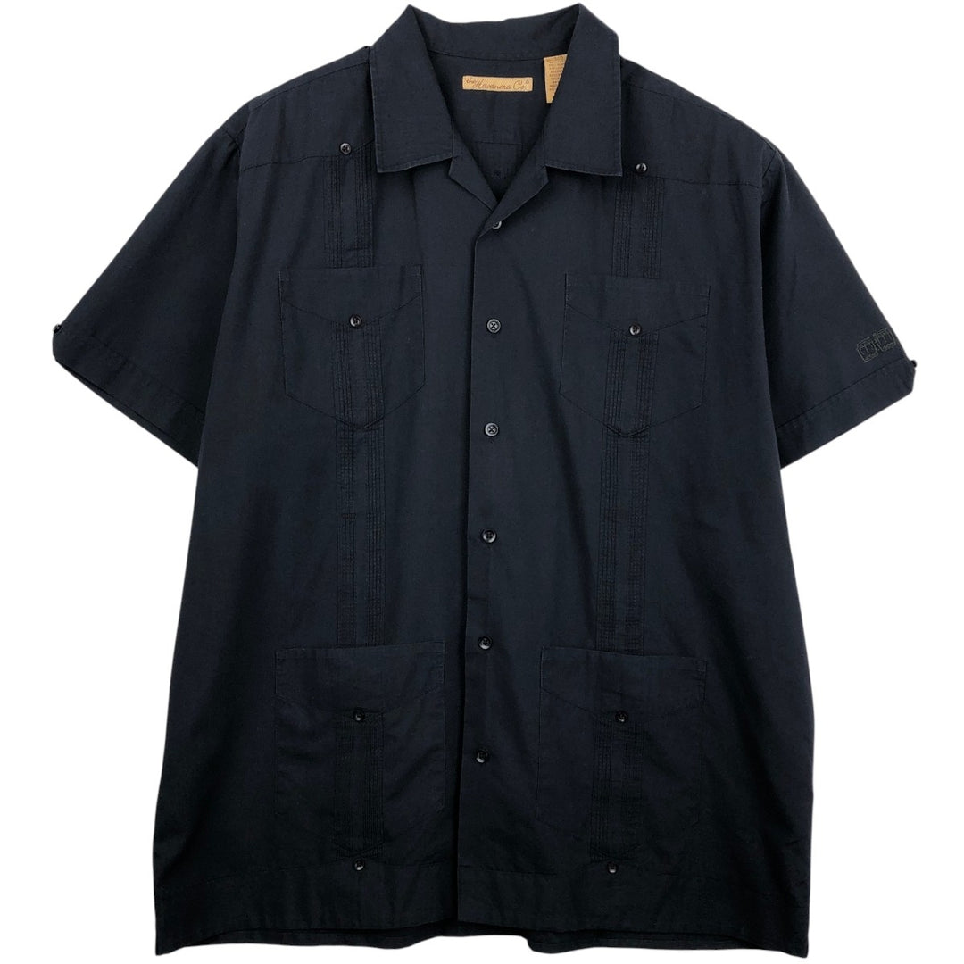 The Havanera Co. Short-Sleeve Open-Collar Mexican Shirt / Cuban Shirt / Box Shirt (Men's Size L) polyester black type Vintage Second Hand