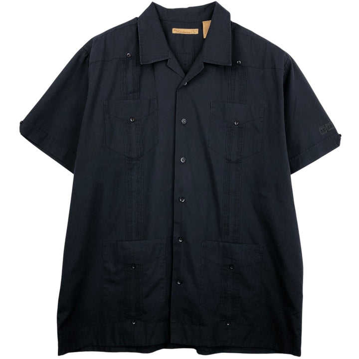 The Havanera Co. Short-Sleeve Open-Collar Mexican Shirt / Cuban Shirt / Box Shirt (Men's Size L) polyester black type Vintage Second Hand