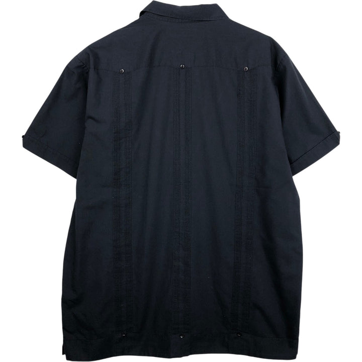 The Havanera Co. Short-Sleeve Open-Collar Mexican Shirt / Cuban Shirt / Box Shirt (Men's Size L) polyester black type Vintage Second Hand