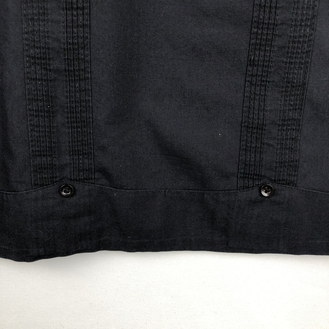 The Havanera Co. Short-Sleeve Open-Collar Mexican Shirt / Cuban Shirt / Box Shirt (Men's Size L) polyester black type Vintage Second Hand