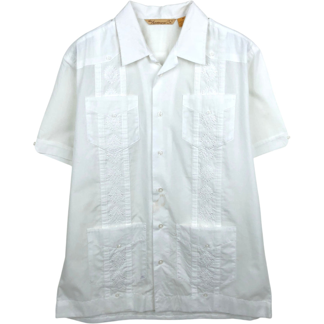 The Havanera Co. Short-Sleeve Open-Collar Mexican Shirt, Cuban Shirt, Boxy Shirt, Men's Size M polyester white type Vintage Second Hand