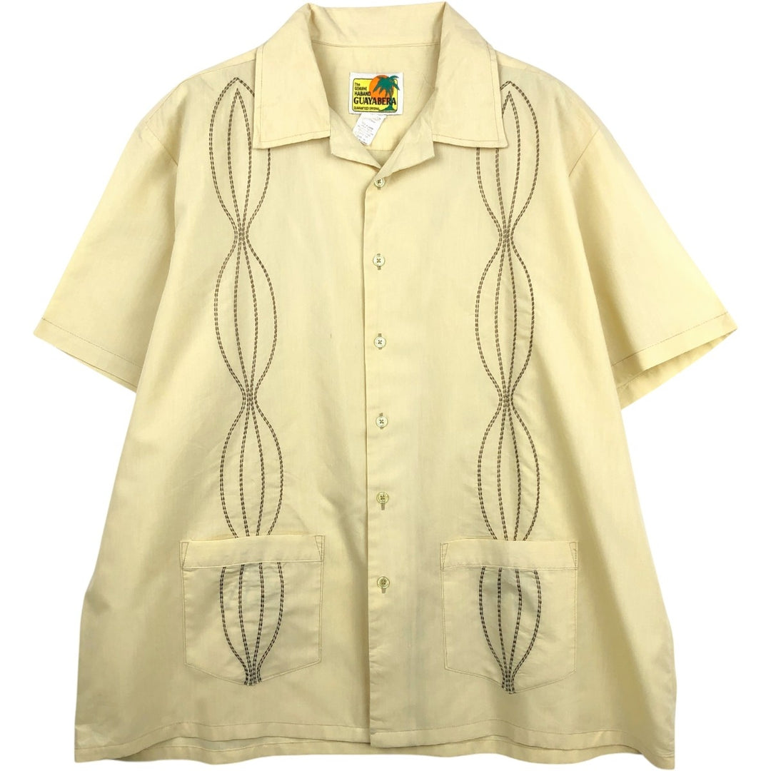 90'S HABAND THE GENUINE HABAND GUAYABERA Short-Sleeve Open Collar Mexican Shirt Cuban Shirt Box Shirt polyester yellow type Vintage Second Hand