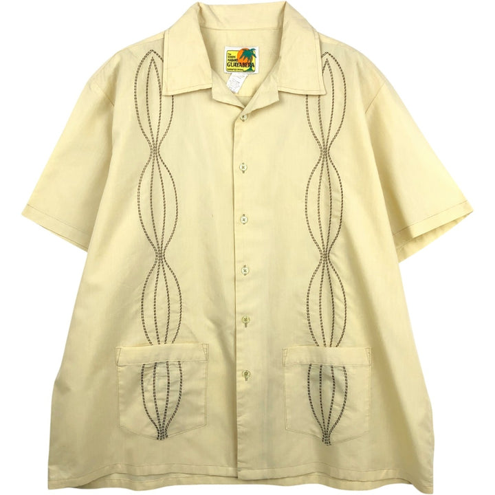 90'S HABAND THE GENUINE HABAND GUAYABERA Short-Sleeve Open Collar Mexican Shirt Cuban Shirt Box Shirt polyester yellow type Vintage Second Hand