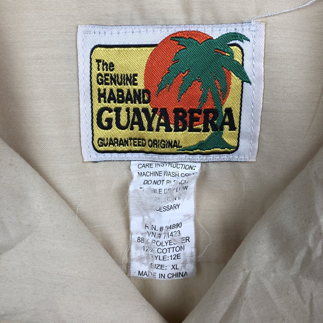 90'S HABAND THE GENUINE HABAND GUAYABERA Short-Sleeve Open Collar Mexican Shirt Cuban Shirt Box Shirt polyester yellow type Vintage Second Hand