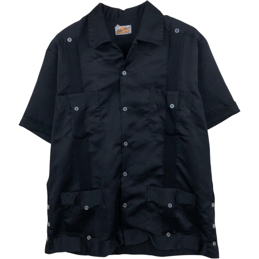Maya Real Short-Sleeve Open Collar Mexican Shirt Cuban Shirt Box Shirt Men's Size L unclear black type Vintage Second Hand
