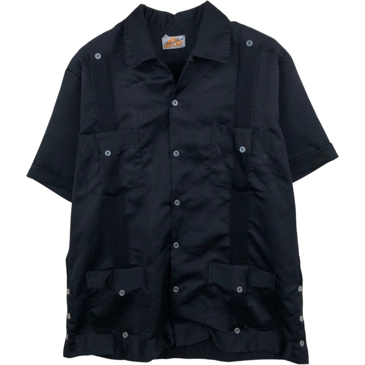 Maya Real Short-Sleeve Open Collar Mexican Shirt Cuban Shirt Box Shirt Men's Size L unclear black type Vintage Second Hand