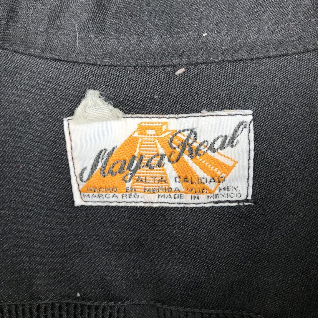 Maya Real Short-Sleeve Open Collar Mexican Shirt Cuban Shirt Box Shirt Men's Size L unclear black type Vintage Second Hand
