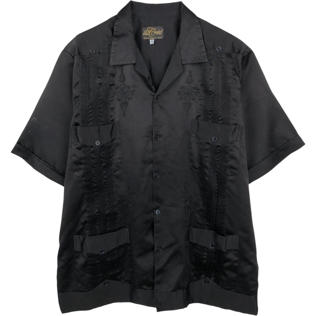 D'Carlos Short-Sleeve Open-Collar Mexican Shirt, Cuban Shirt, Boxy Shirt, Men's Size XL unclear black type Vintage Second Hand