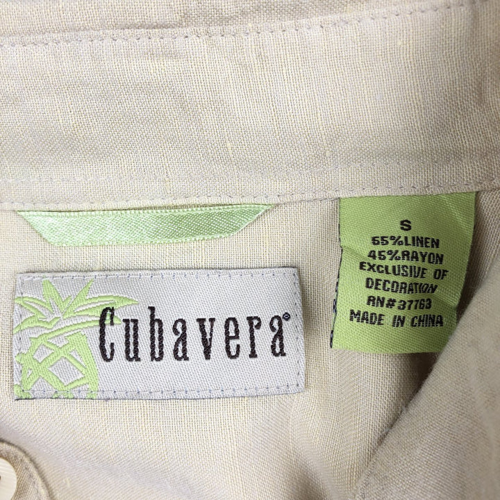 CUBAVERA Short-Sleeve Mexican Shirt, Cuban Shirt, Boxy Shirt, Men's Size S (approx.) linen Beige type Vintage Second Hand