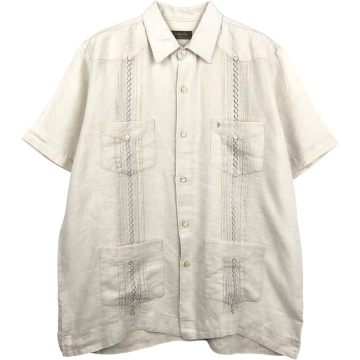 Fernando Pena Short-Sleeve Open-Collar Mexican Shirt, Cuban Shirt, Boxy Shirt, Men's Size L (approx.) linen Beige type Vintage Second Hand
