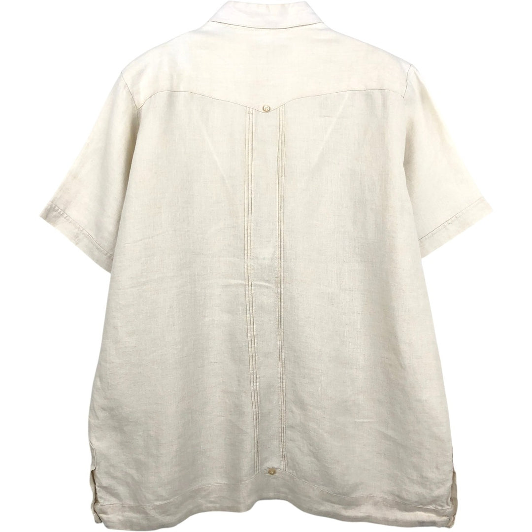 Fernando Pena Short-Sleeve Open-Collar Mexican Shirt, Cuban Shirt, Boxy Shirt, Men's Size L (approx.) linen Beige type Vintage Second Hand