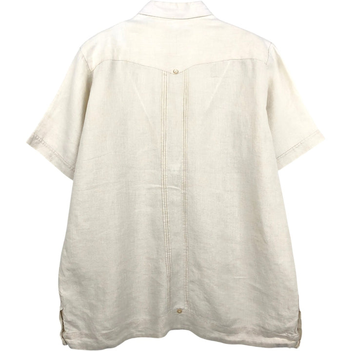 Fernando Pena Short-Sleeve Open-Collar Mexican Shirt, Cuban Shirt, Boxy Shirt, Men's Size L (approx.) linen Beige type Vintage Second Hand